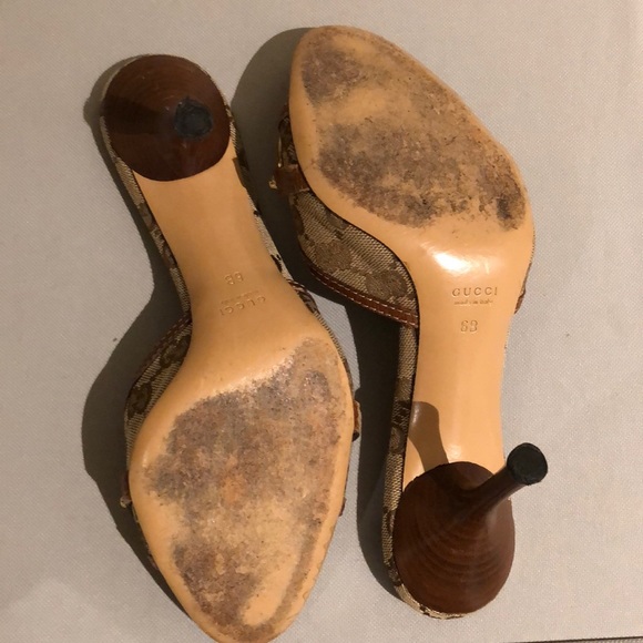 Gucci Monogram Kitten Heel Mule Sandals - size 6 - Picture 3 of 7